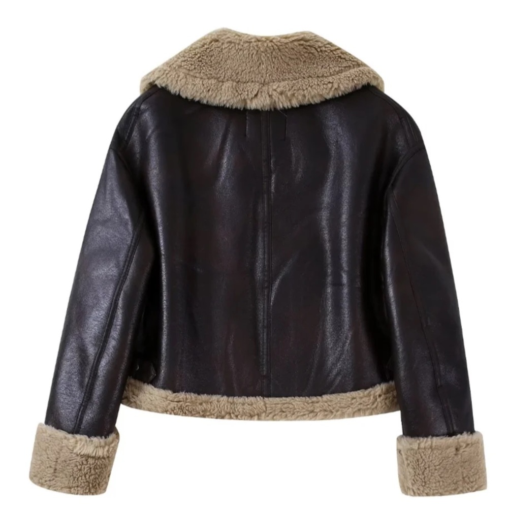 Shearling Trim Collar Cuff and Hem Jacket - Picture 2 of 3